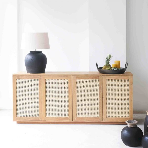 Teak Rattan Sideboard